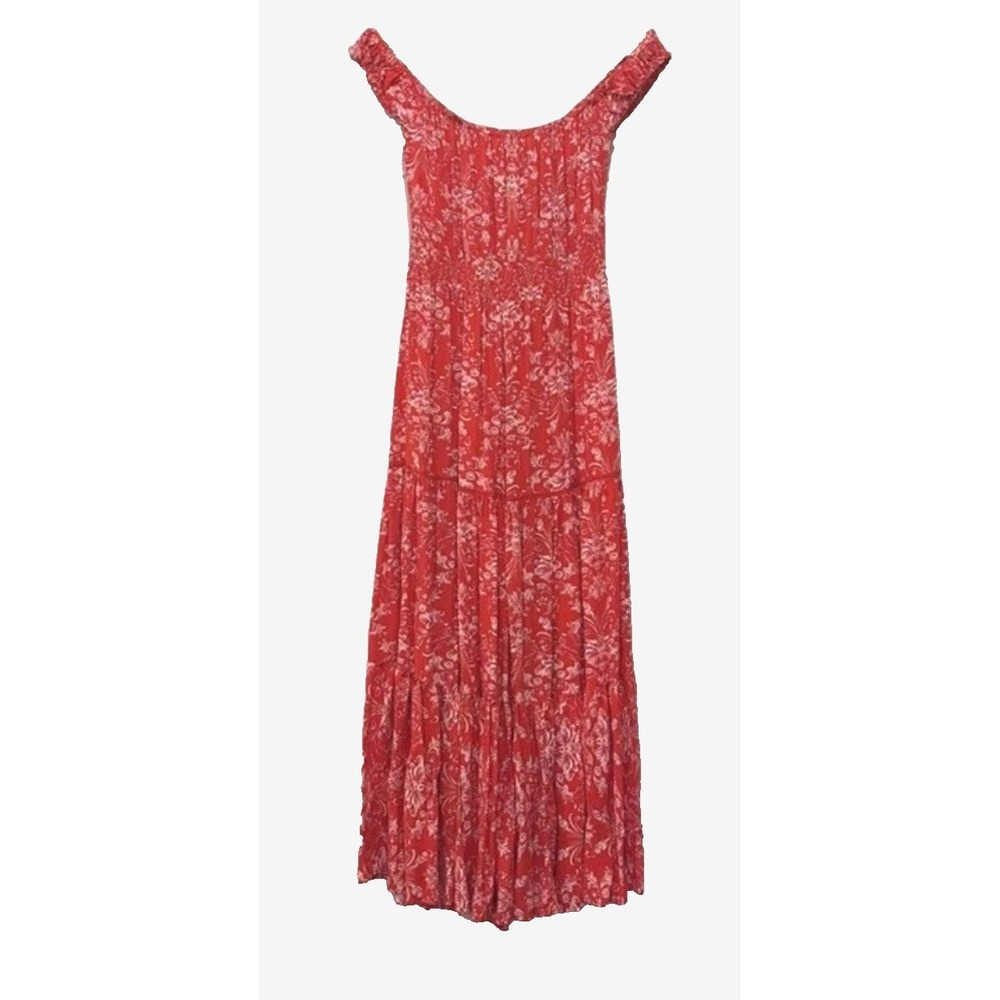 Abel The‎ Label Strawberry Kisses Red Floral Maxi Dress S Elastic Off-Shoulder